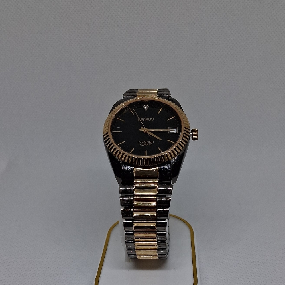 Men's Genuine Diamond Benrus Black and Gold Watch
